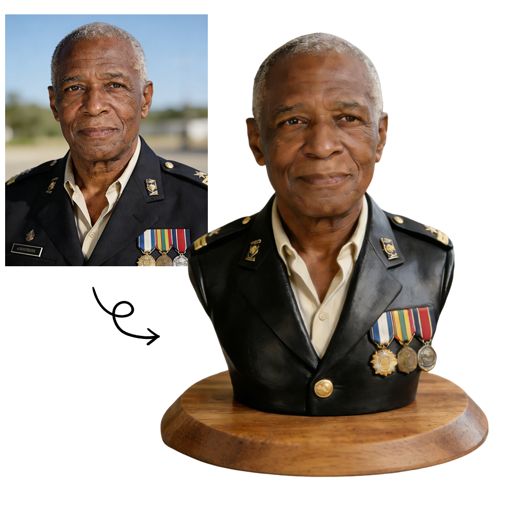 Personalized Highly Realistic Full-Color 3D Bust with Arms Memorial Figurine