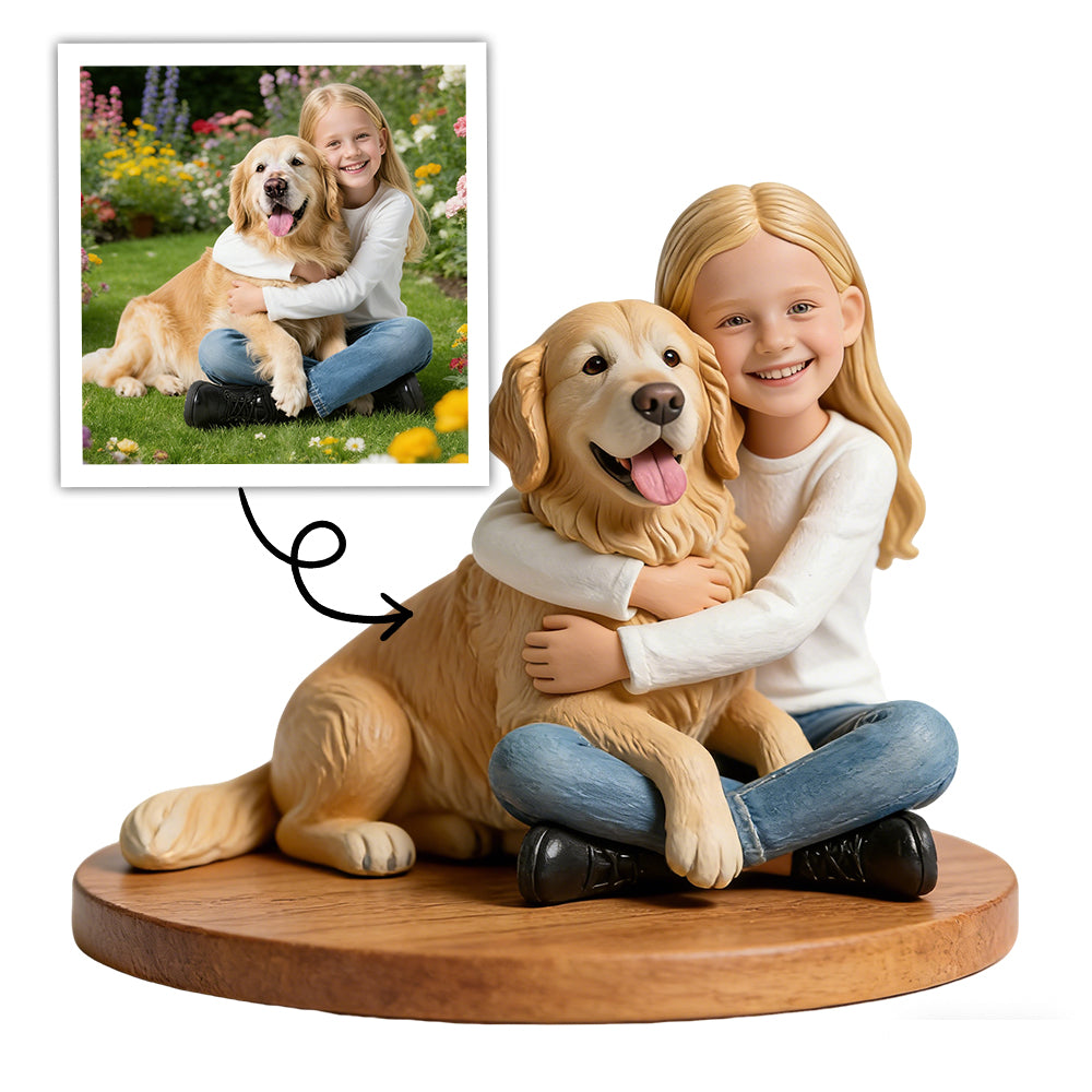 Personalized Highly Realistic Full-Color 3D Full Body Figurine with Pet Dog Cat Statue