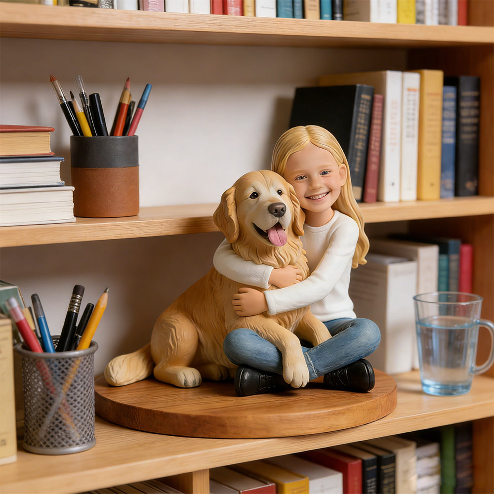 Personalized Highly Realistic Full-Color 3D Full Body Figurine with Pet Dog Cat Statue