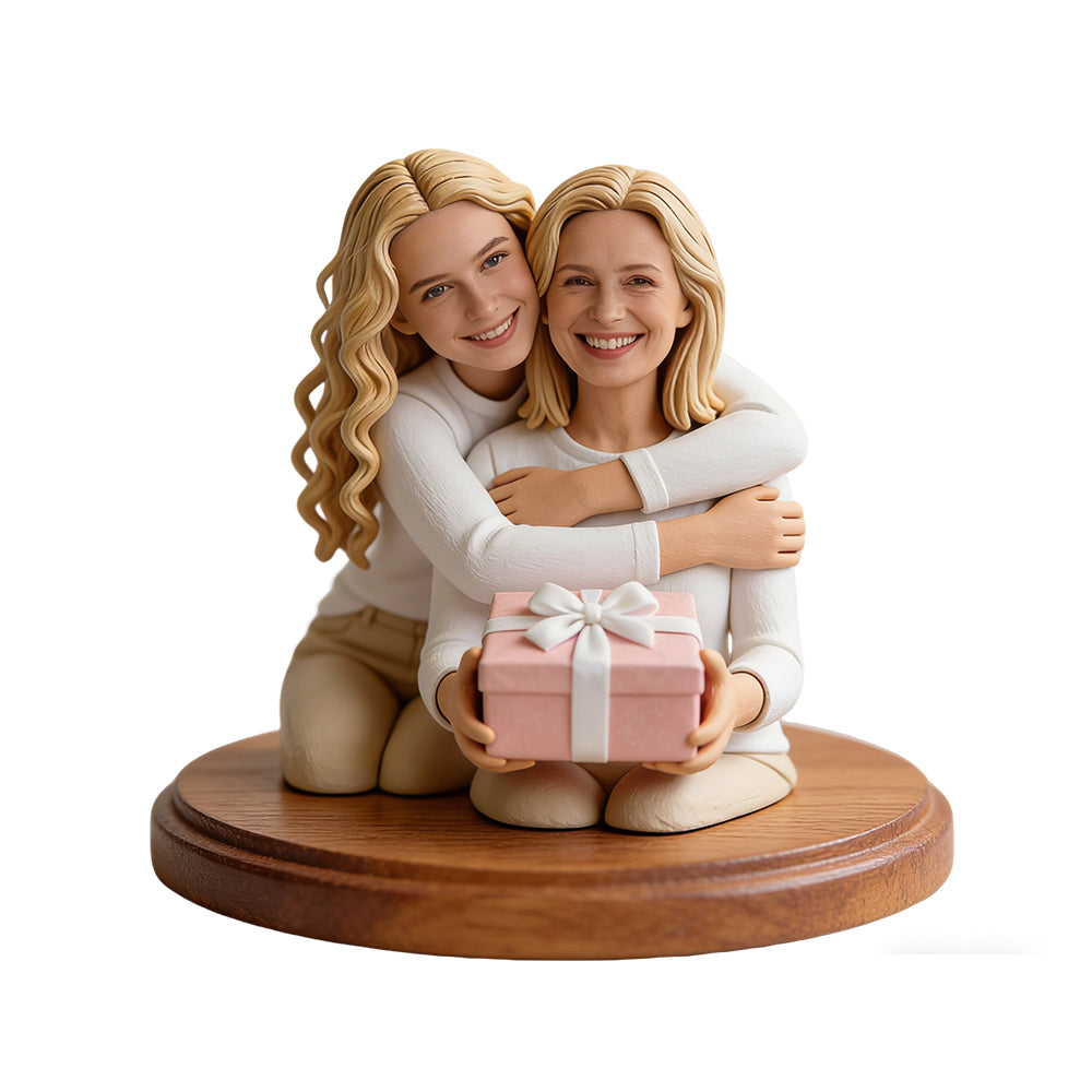 Custom Full-Color 3D Mother & Daughter Figurine – Personalized Mother's Day Memorial Statue