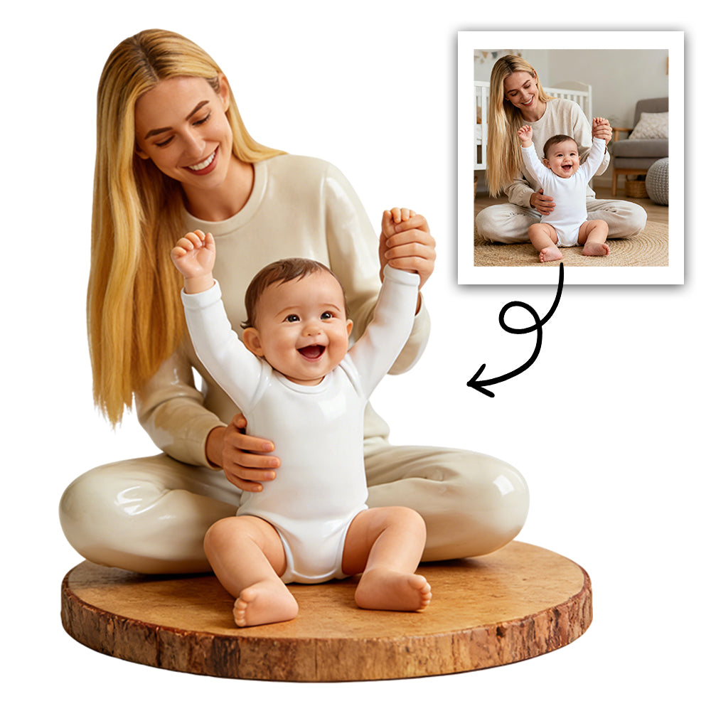 Customized Heartwarming 3D Memorial Statue: Multi-Generational Mother & Child Figurine with Dynamic Posing