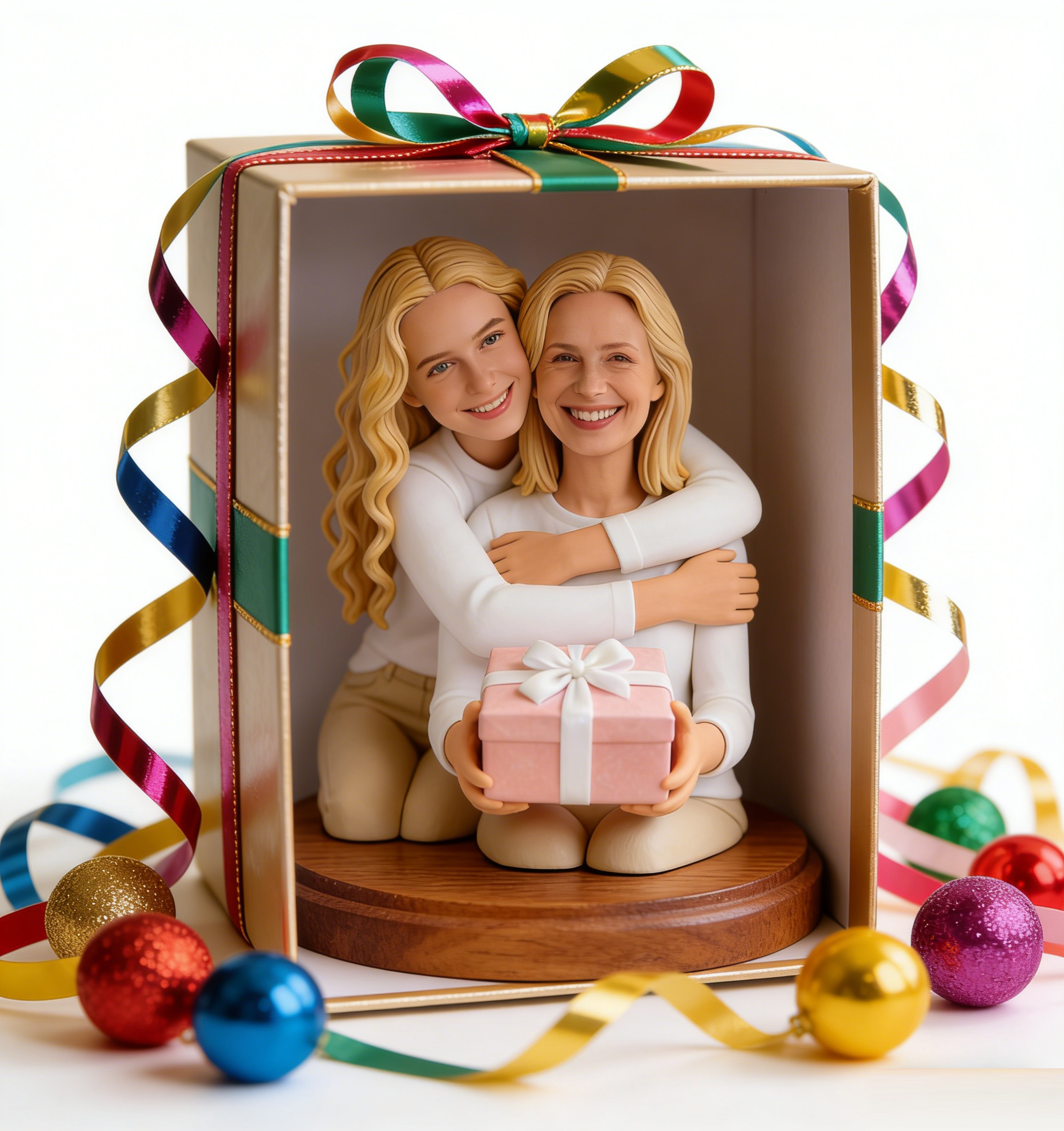 Custom Full-Color 3D Mother & Daughter Figurine – Personalized Mother's Day Memorial Statue