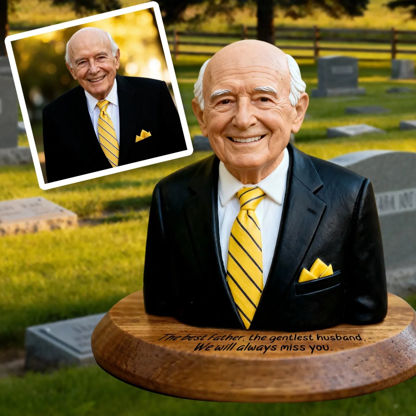 Personalized Highly Realistic Full-Color 3D Bust with Arms Memorial Figurine