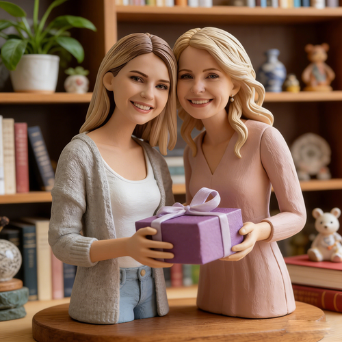 Custom Full-Color 3D Mother & Daughter Figurine – Personalized Mother's Day Memorial Statue